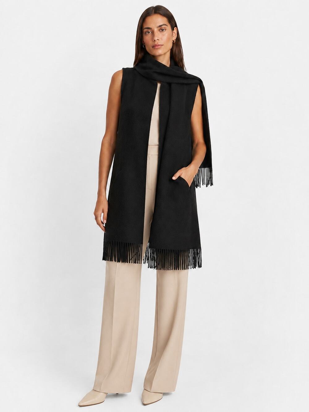 club monaco 100% wool vest with scarf fringe trim black size XS S